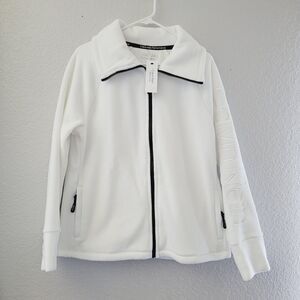 Calvin Klein Performance White Fleece Full Zip Sweater Sz Large Pockets Logo Nwt